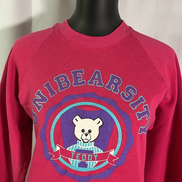 Vintage Pink Unibearsity Teddy Bear Long Sleeve Crewneck Sweatshirt - Picture 4 of 16